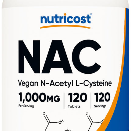 Nutricost N-Acetyl L-Cysteine (NAC) 1000 mg, 120 Vegan Tablets - GMO Free, Gluten Free, Vegetarian Supplement