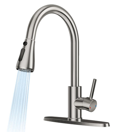 FEELSO Kitchen Faucets with Pull Down Sprayer, High Arc Stainless Steel Single Handle Kitchen Sink Faucet, 1 or 3 Hole Brushed Nickel Water Faucets for Farmhouse Laundry Camper Rv Bar