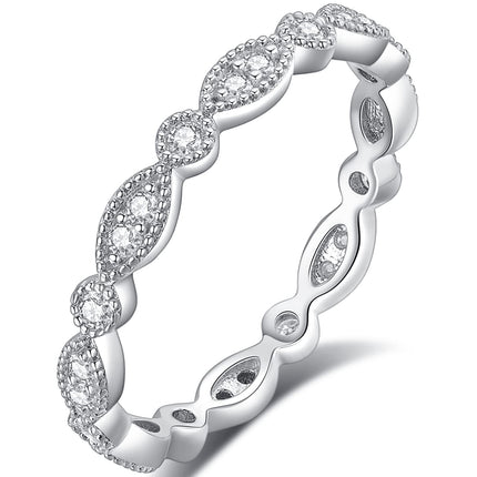 IMOLOVE Moissanite Wedding Band Wedding Rings for Women 925 Sterling Silver Rings with 18K White Gold Plated Marquise Wedding Band Stackable Engagement Ring Anniversary Band Size 8