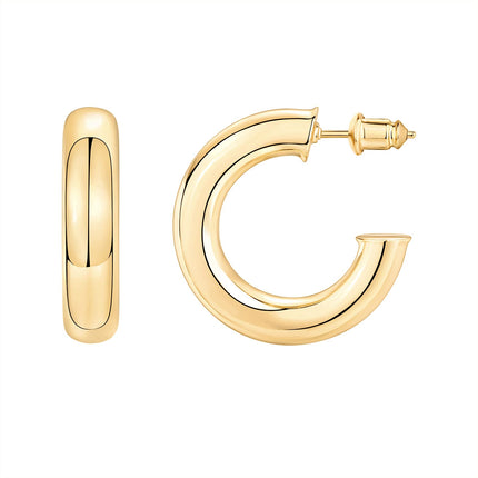PAVOI 14K Gold Plated 6.5mm Chunky Open Hoop Earring for Women, Yellow Gold