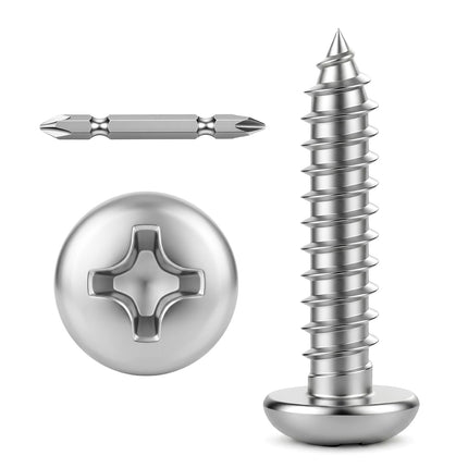 Mellewell #12 x 1 Pan Head Self Tapping Screw, Pan Head Sheet Metal Screws Wood Screws, Stainless Steel 304 (18-8), 50 Pack