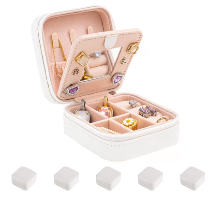 KElofoN Travel jewelry case Travel jewelry box Travel Jewelry Organizer Small Jewelry Organizer Box for Girls Women with Mirror (White-5)