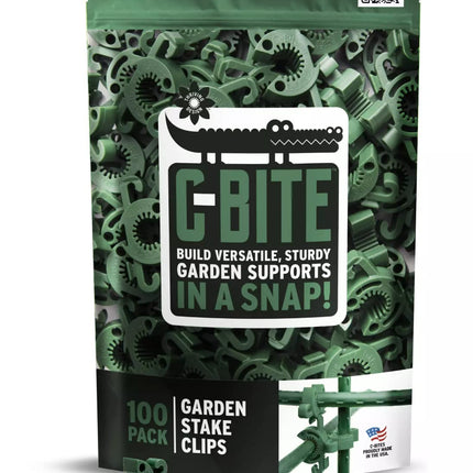 C-BITE Plant Support Clips for Trellis, Garden Stakes, Wire Fence, Climbing Plants, Indoor Gardening, Hydroponics Systems, and Vines | Durable Gardening Clips (Incognito Green - 100 Pack)