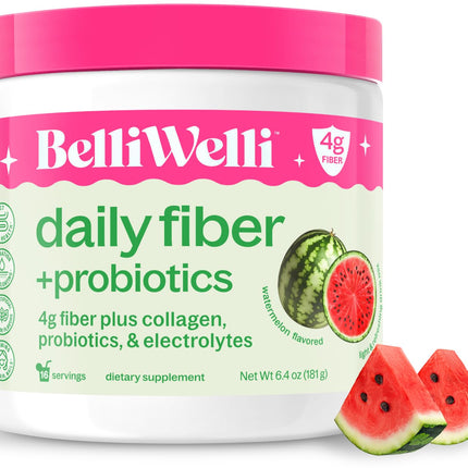 Belli Welli Fiber Supplement for Women & Men – Premium Daily Fiber Powder from Organic Acacia with Added Collagen, Electrolytes & Probiotics – No Bloat, Constipation & Gut Health Support (Watermelon)