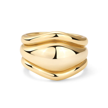 PAVOI 14K Yellow Gold Plated Stackable Chunky Statement Ring Set of 3