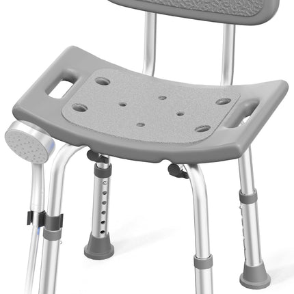 HOMLAND Shower Chair for Inside Shower with Removable Back, 400 lbs Heavy Duty Bath Seat for Bathtub, Safety Bath Stool for Seniors and Disabled, Aluminum Alloy Frame - Gray