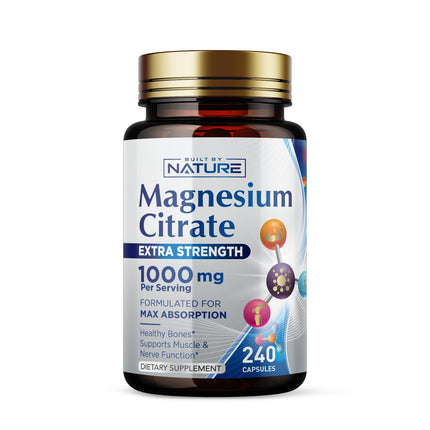 Magnesium Citrate 1000mg - Max Absorption & High Potency Magnesium Complex Supplement for Heart, Muscle, Nerve, Bone Health & Stress Relief - Non-GMO, Gluten-Free - 240 Vegan Capsules