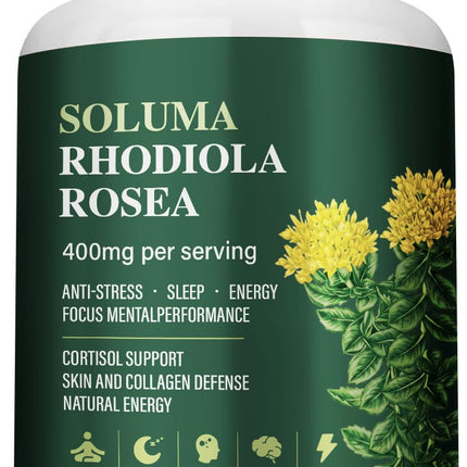 Soluma Rhodiola Rosea Extract Supplement | 800 mg Per Serving (2 Vegetarian Capsules), Standardized 3% Salidroside & 1% Rosavins, Adaptogenic Herbal Supplement, 90 Capsules