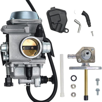 TRX350 Carburetor compatible with for Honda Rancher 350 TRX350ES TRX350FE TRX350FMTE TRX350TM 2000-2006 ATV 4-Stroke, includes Fuel Cock Petcock Valve.