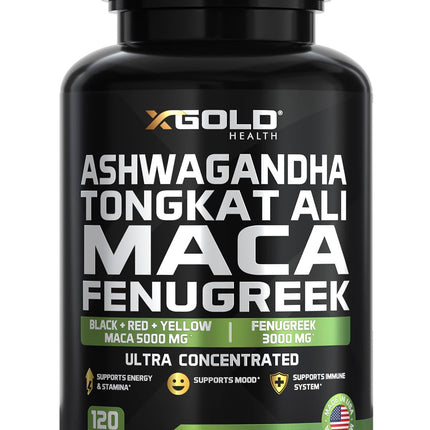 Ashwagandha 30:1 + Tongkat Ali 100:1 + Maca Root 20:1 + Fenugreek 10:1 Extract Supplement for Men & Women | High Potency Herbal Complex | Energy, Vitality & Performance Support | Made in USA