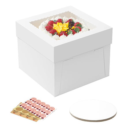 Vorfre 3 Pack Cake Boxes, 10x10x8 Inches Tall Cake Box with Cake Boards, White Bakery Boxes with Window, Disposable Cake Containers with Lids for Cake, Donuts, Pies, Cookies, Wedding, Birthday, Party