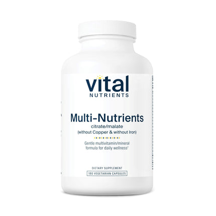 Vital Nutrients Multi-Nutrients 3-Vegetarian Multivitamin-Citrate/Malate Formula-Without Copper or Iron- Multi Vitamin, Mineral, & Antioxidant Supplement- Gluten, Dairy, Soy Free-Non-GMO-180 Capsules
