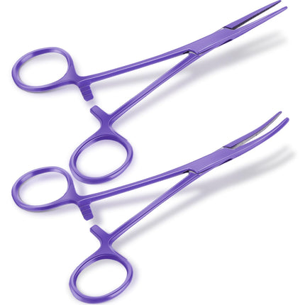 BBTO 2 Pcs Hemostat Forceps Curved Straight, Piercing Pliers,Lilac