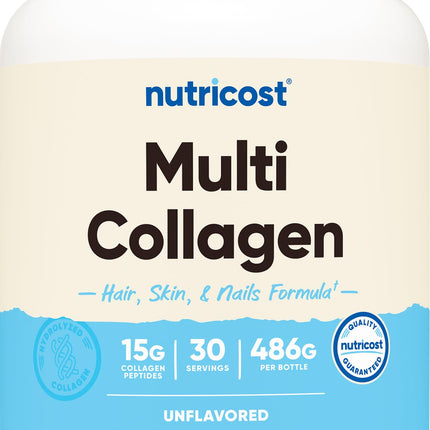 Nutricost Multi Collagen Protein Complex (Unflavored, 30 Servings) - Supplement with Biotin, Hyaluronic Acid, and Collagen Peptides