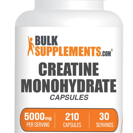BulkSupplements.com Creatine Monohydrate Capsules - Micronized Creatine Monohydrate, Sports Nutrition - 7 Capsules per Serving, 5000mg, Gluten Free, 210 Count (Pack of 1)
