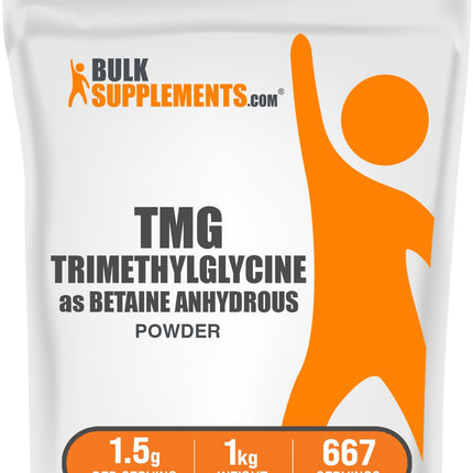 BulkSupplements.com Betaine Anhydrous Powder - Trimethylglyine, TMG Supplements, TMG Powder - Betaine TMG - Gluten Free, 1500mg per Serving, 1kg (2.2 lbs)