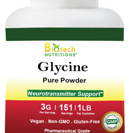 Biotech Nutritions Pure Glycine Powder 16 oz Gluten Free Non-GMO Made in USA