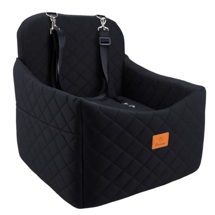 Dog Car Seats for Small Dogs, FurFrolic Memory Foam Dog Booster Seat for Small/Medium Dogs up to 35 lbs, Travel Pet Car Seat with Washable Detachable Cover, Storage Pockets, 2 Safety Belts (Black)