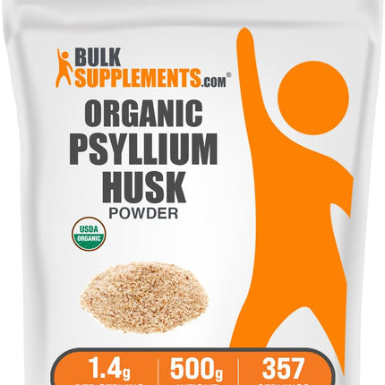 BulkSupplements.com Organic Psyllium Husk Powder - Psyllium Husk Powder for Baking, Fiber Supplement - Gluten Free, 1.4g per Serving, 500g (1.1 lbs) (Pack of 1)