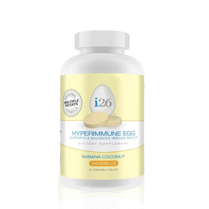 Youngevity i26 Hyperimmune Egg | IgY Max Banana Coconut Chewable | Patented Immune Powerhouse Formula | Flexibility, Gut, Immune Support Supplement | 45 Chewable Tablets