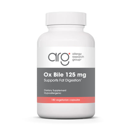 ARG Ox Bile 125 mg – Supports Fat Digestion – Delivers 125 mg Concentrated Bile Salts per Serving – Hypoallergenic & Vegetarian – 180 Servings – 180 Vegicaps