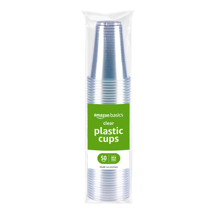 Amazon Basics Disposable Clear Plastic Cups for Cold Drinks, BPA-Free, Easy to Hold, 16oz, 50 Count