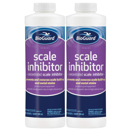 BioGuard Scale Inhibitor, 32 oz, Pack of 2, Concentrated Formula, Prevents and Removes Scale Build-Up and Metal Stains, Protects Pool Equipments