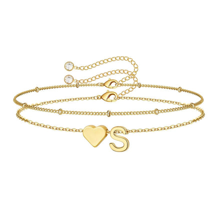 M MOOHAM Bracelets for Women, 14K Gold Plated Initial S Bracelet Jewelry