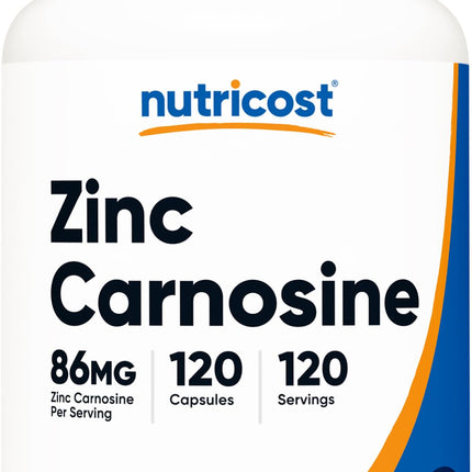 Nutricost Zinc Carnosine 86mg, 120 Capsules - Non-GMO, Gluten Free, Zinc L-Carnosine Supplement
