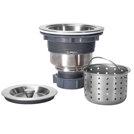 3-1/2 Inch Sink Drain Assembly Kit, Removable Deep Sink Strainer Basket with Sink Stopper/Sealing Lid for Home, Kitchen, Stainless Steel