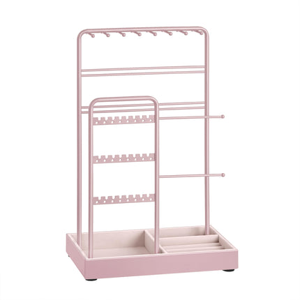 SONGMICS Jewelry Holder, Jewelry Organizer, Jewelry Display Stand with Metal Frame, Velvet Tray, Necklace Earring Bracelet Holder, for Studs, Rings, Gift Idea, Jelly Pink UJJS021R01