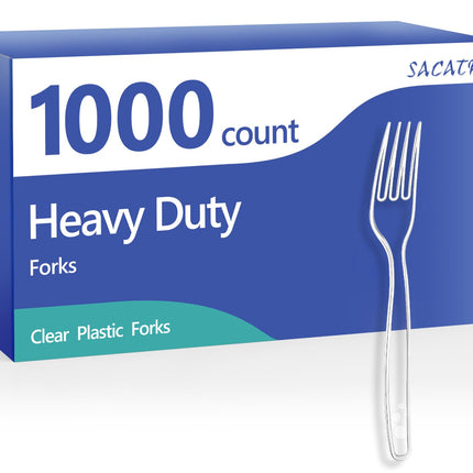 SACATR 1000 Count Plastic Forks Heavy Duty, Plastic Silverware Clear Forks, Premium Disposable Forks Bulk, BPA-Free, Heat Resistant, Suitable for Parties, Events and Everyday Use