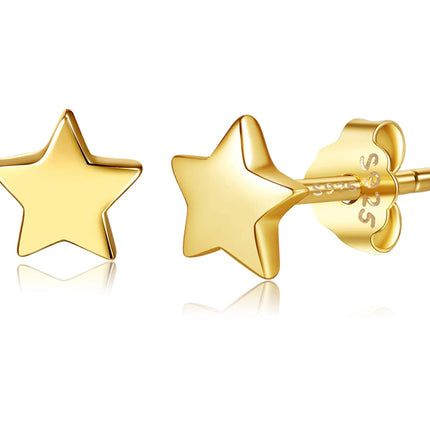 CHIC & ARTSY Star Earrings 925 Sterling Silver Stud Earrings Small 18K Gold Plated Silver Star Stud Earrings for Women 6mm