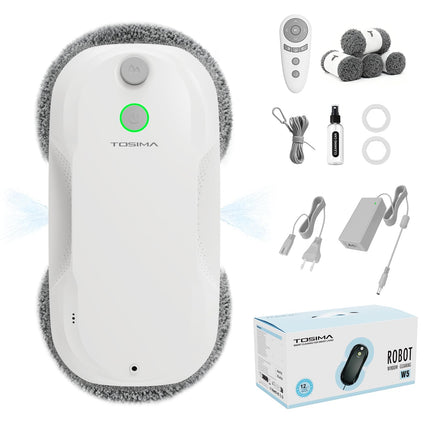 Tosima W5 Window Cleaning Robot, 6400Pa Max Adaptive Suction, Auto-Spray Smart Window Cleaner with Triple Safety System, Intelligent Navigation, Remote Control, for All Smooth Surfaces, White