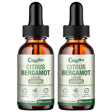 2 Pack 5000MG Citrus Bergamot Red Yeast Rice Liquid Drops, Citrus Bergamot Supplement for High Cholesterol, High Absorption - Cholesterol Lowering, All - Natural, Immune Support, Antioxidant, 4 Fl Oz
