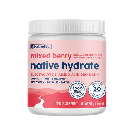 NativePath Hydrate, Zero Sugar, Electrolytes Powder with BCAAs, Mixed Berry Hydration, Keto & Paleo Friendly, 30 Servings