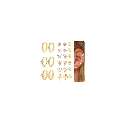 Kakonia Hypoallergenic Flat Back Earrings for Women Men Surgical Steel Earring for Sensitive Ears, 14K Gold Plated Stainless Steel Flatback Stud Hoop Cartilage Earring Stacks for Multiple Piercing G P