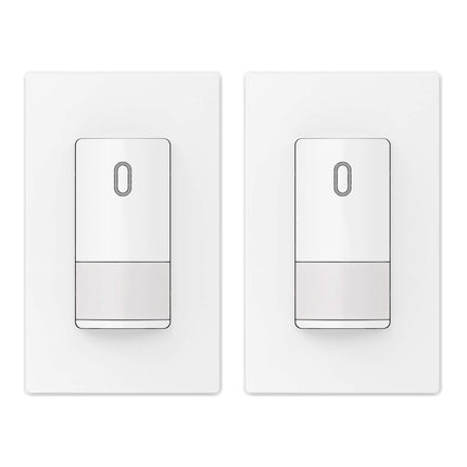ELEGRP Single Pole Occupancy Motion Sensor Light Switch, PIR Infrared Motion Activated Switch, Need Grounding Wire, No Neutral Wire, for CFL/LED/Incandescent, with Plate, UL(2 Pack, Matte White)