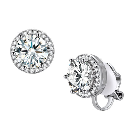 FindChic April Diamond Clip On Earrings for Women Silver Birthstone