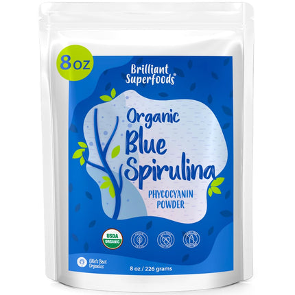 Organic Blue Spirulina Powder - 8oz - Odorless - from Blue Green Algae - Vegan, Non GMO, Gluten-Free, Dairy-Free - USDA Certified Natural Blue Coloring for Smoothies & Protein Drinks