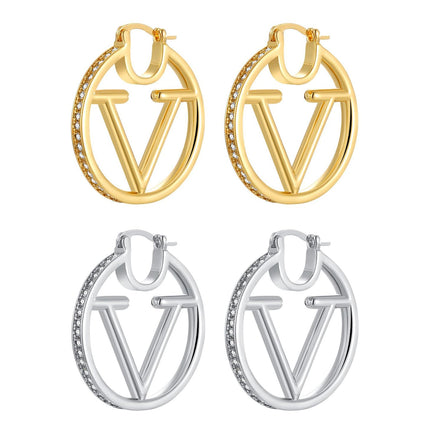 18K Gold Luxury Letter Earrings for Women and Sisters | Valentines, Birthday Gifts, Elegant Accessories for Any Occasion (V Letter Earrings 2 Pair)