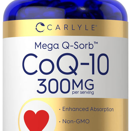 Carlyle CoQ10 300mg | 120 Softgels | Mega Q-Sorb Coenzyme Q-10 | with Black Pepper Extract | Non-GMO, Gluten Free Supplement