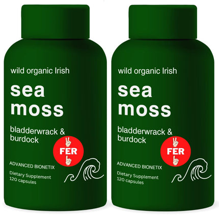 Advanced Bionetix Organic Irish Sea Moss Capsules, Raw Wildcrafted Seamoss Enhanced w/Bladderwrack & Burdock Root Capsules 240 Total Pills Antioxidant Packed. Prebiotic Superfood, Thyroid Support