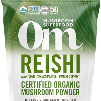 OM MUSHROOM SUPERFOOD Reishi Organic Mushroom Powder, 3.5 Ounce, 50 Servings, Adaptogen, Stress & Immune Support, Superfood Mushroom Supplement