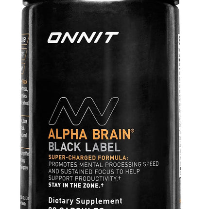 ONNIT Alpha Brain Black Label Capsules, IGEN Non-GMO Tested Citicoline Brain Supplement for Concentration and Memory, Lion’s Mane, Lutemax Lutein, L Theanine and Mucuna Pruriens, 80 Count