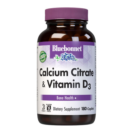 Bluebonnet Calcium Citrate with Vitamin D3 - Daily Bone Health & Strength Plus Immune Support* 1000mg Calcium Supplement for Women & Men - Non-GMO, Gluten-Free - 180 Caplets