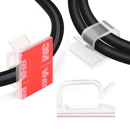 120PCS XHF Adhesive Cable Wire Clips Clear, Outdoor Christmas Light Clips, Cable Holder Staples Cable Management Wire Organizer Cord for Under Desk, Car, Wall, TV PC Ethernet Cable