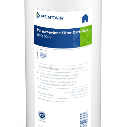Pentair Pentek DGD-5005 Big Blue Water Filter, 10-Inch Whole House Sediment Filter Cartridge Replacement, Dual-Gradient Density Spun Polypropylene, 10" x 4.5", 5 Micron, Pack of 1