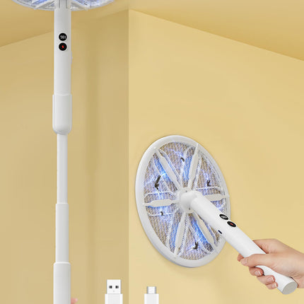 Rotating Head Electric Fly Swatter for Indoors with 16–40" Telescopic Handle, 4000V 2-in-1 UV USB Rechargeable Bug Zapper Indoor Outdoor, Fly Mosquito Zapper Killer Catcher Trap for Ceilings and Walls