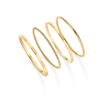 PAVOI 14K Gold Plated Four Pieces Dainty Rings Set for Women, Yellow Gold